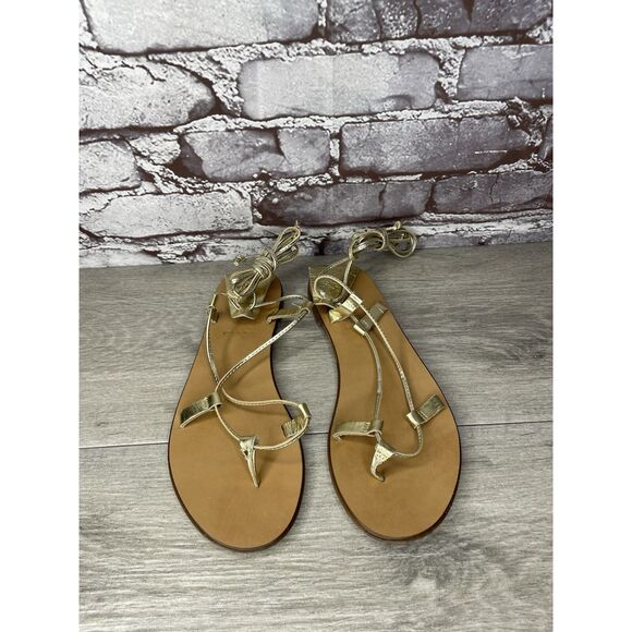 J. Crew Metallic Gold Leather Ankle Wrap Around Sandals Women’s Sz 7.5M US/38EU - Picture 14 of 16